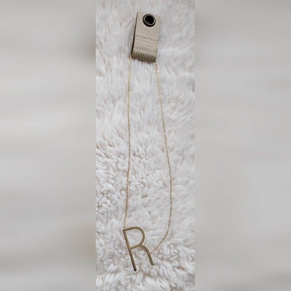 NEW Anthropologie "R" Statememt Gold Chain Necklace